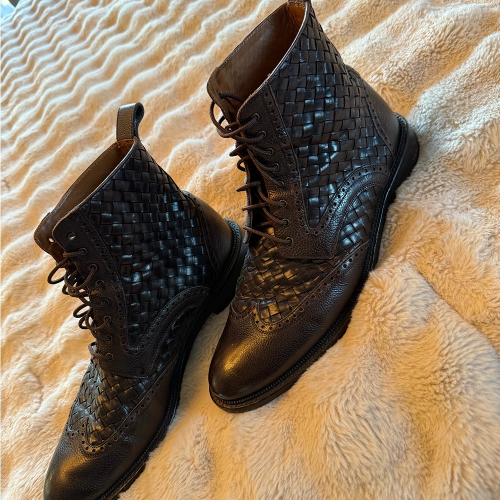 Taft Dark Brown Woven Leather Boots - Picture 7 of 7